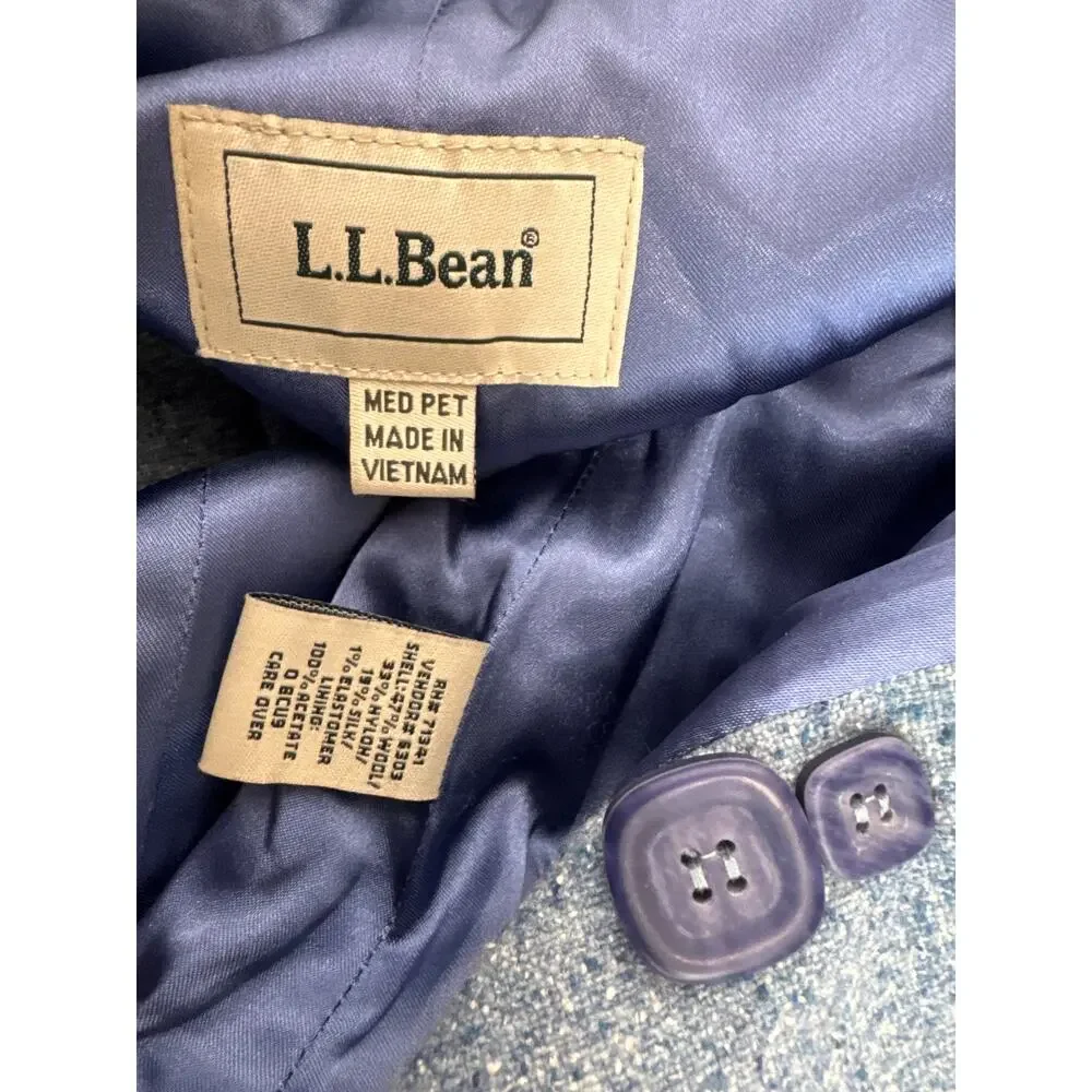 Vintage 1990s L.L. Bean Blue Wool Silk Mix Tweed Blazer medium petite - Picture 12 of 16